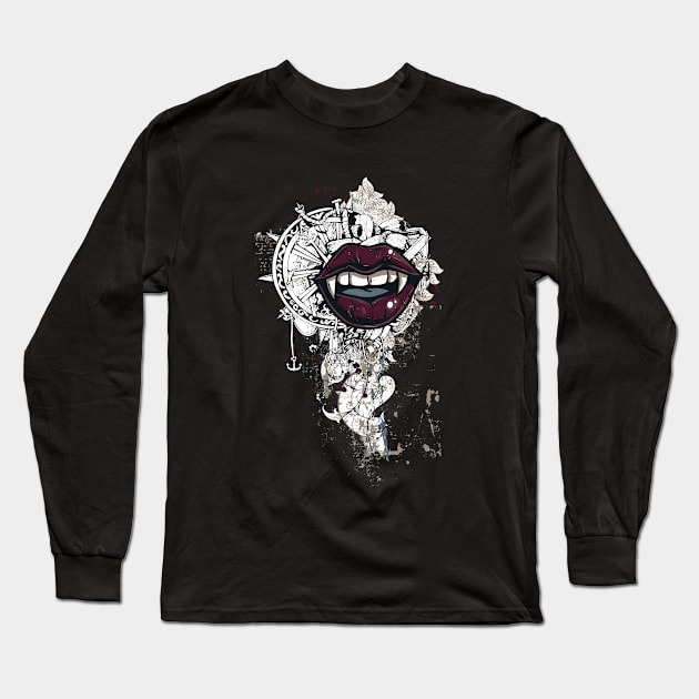 Vampiric Seduction Illustrated Gothic Design Long Sleeve T-Shirt by Jarecrow 